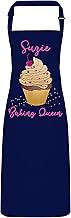 Personalised Apron - Cup Cake Baking Queen with Adjustable Neck Strap - Full Colour Print (Navy Blue)