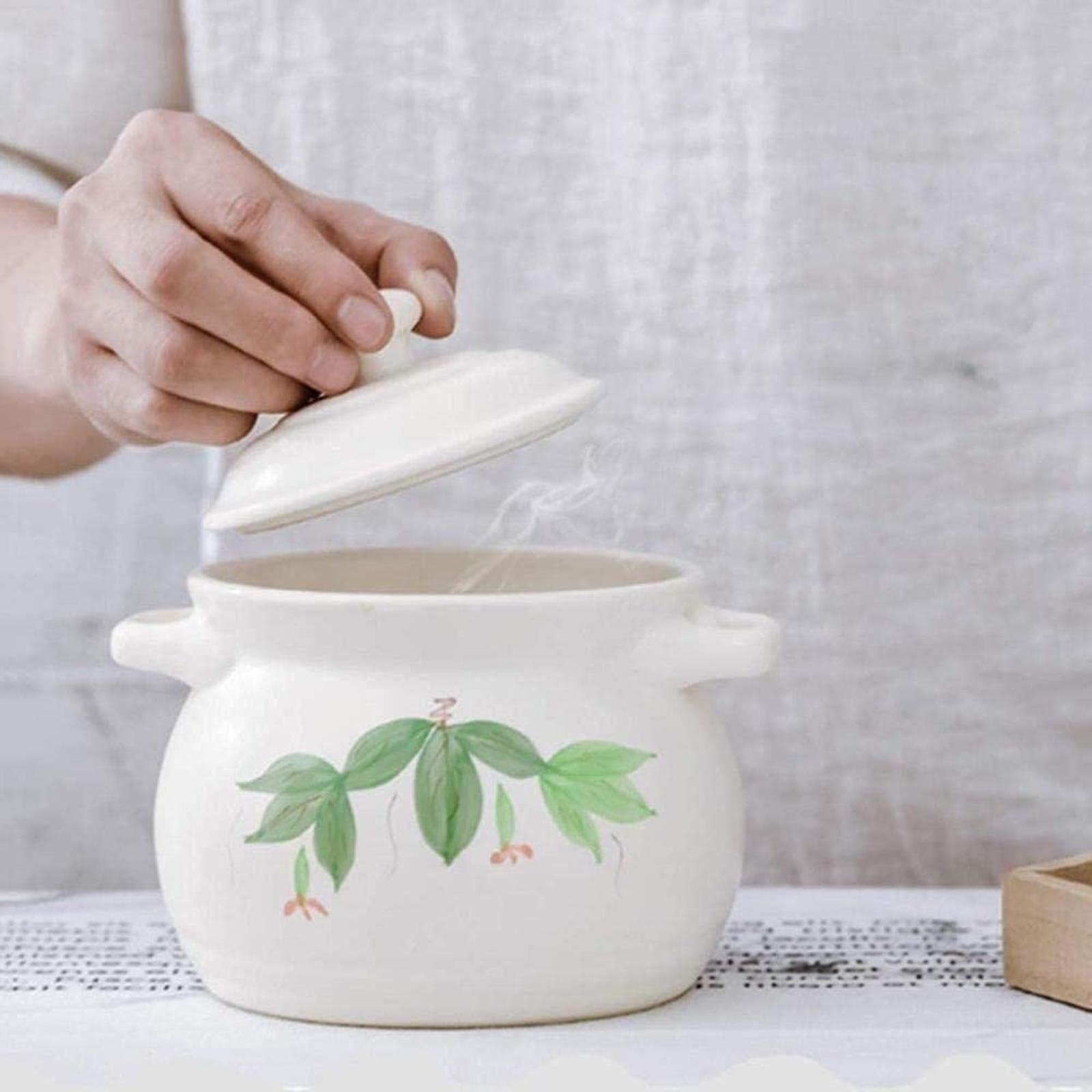 Cazuela de Barro/cazuela de Barro/sartén de Barro: cocción Resistente a Altas temperaturas, no Pierde Color, no envejece, Duradera y práctica, Capacidad de 1000 ml,White-Capacity 1000ml
