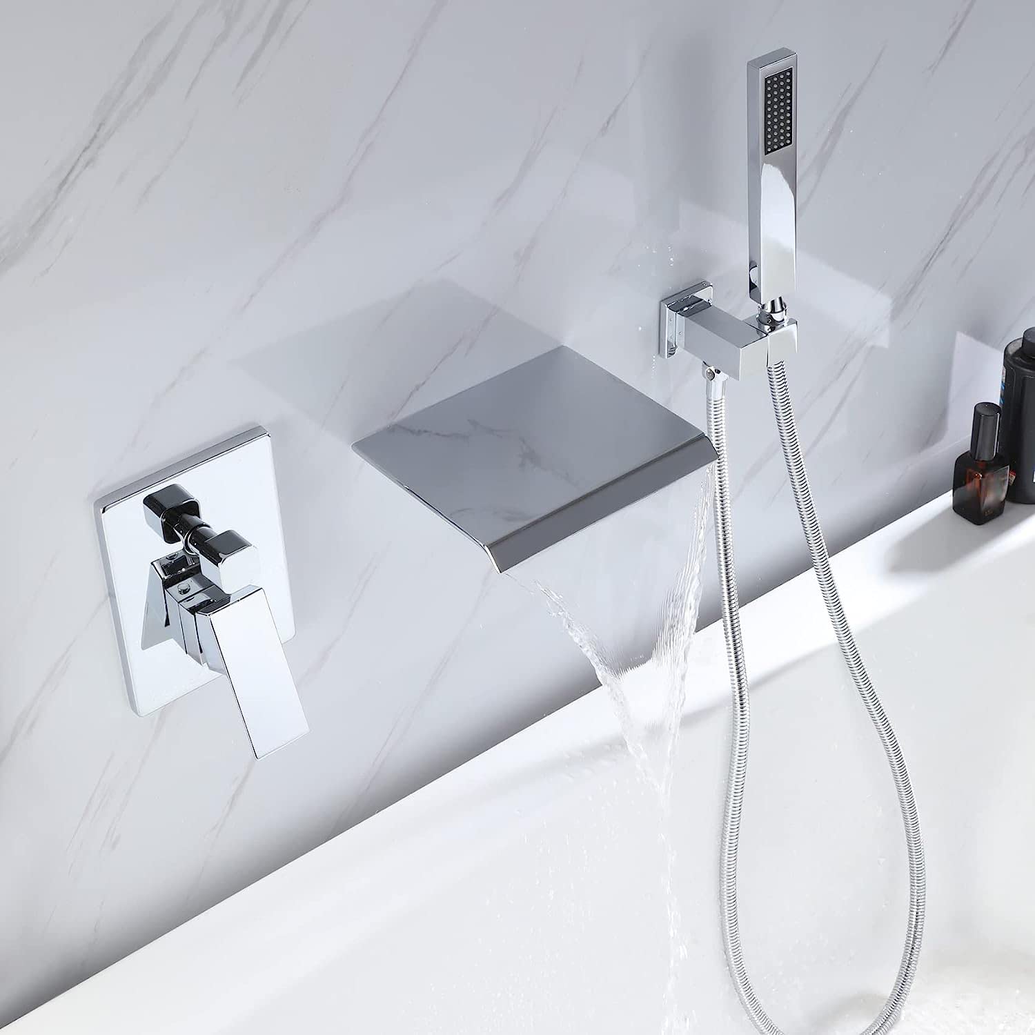Mitigeur Bain Cascade Mural Design Chic avec Douchette - 8