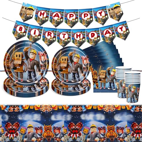 52PC Birthday Decorations Party Decorations Kit Party Tableware Set Birthdays Supplies Happy Birthday Banner Plates Cups Napkins Tablecloth for Kids Boys Girls