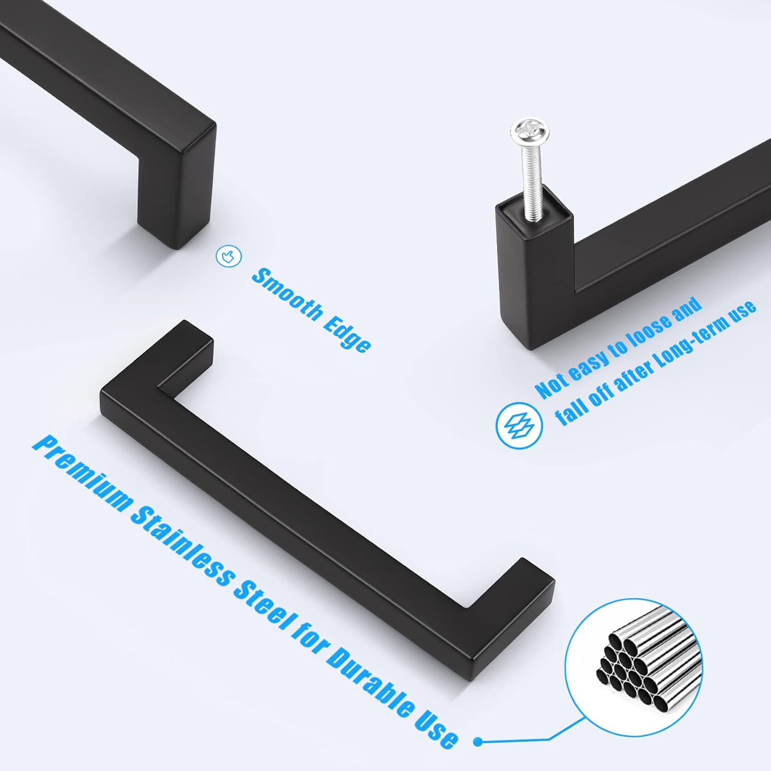 KNOBWELL 40 Pack Contemporary Cabinet Handles Stainless Steel 5" Hole Center, 5-1/2" Overall Length, Kitchen Cabinet Hardware, Dresser Drawer Handles, Matte Black
