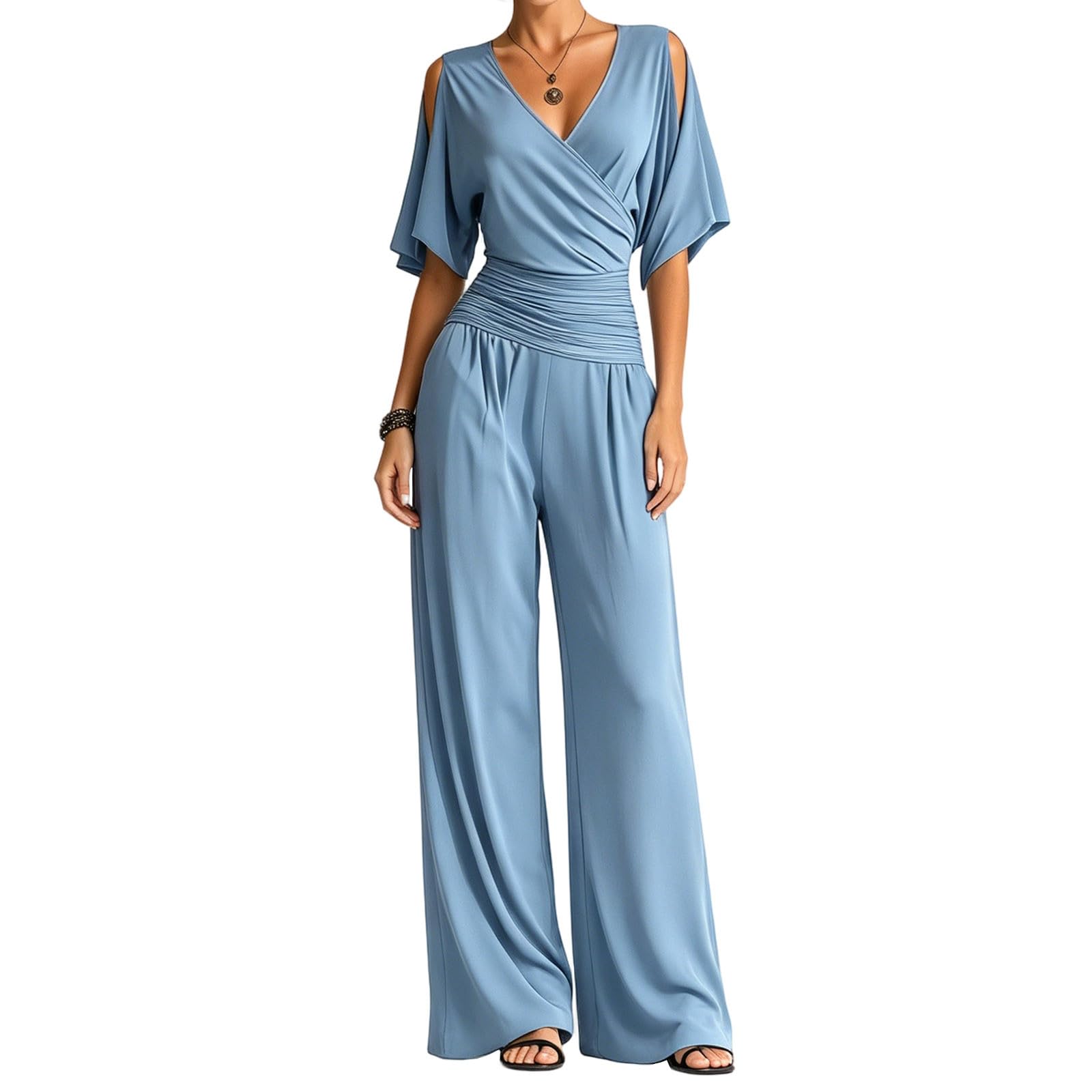 Generico 2026 Tuta con scollo a V e spalle scoperte vestibilità slim, jumpsuit casual vasto body confortevole, tutina elegante per donna moderna.