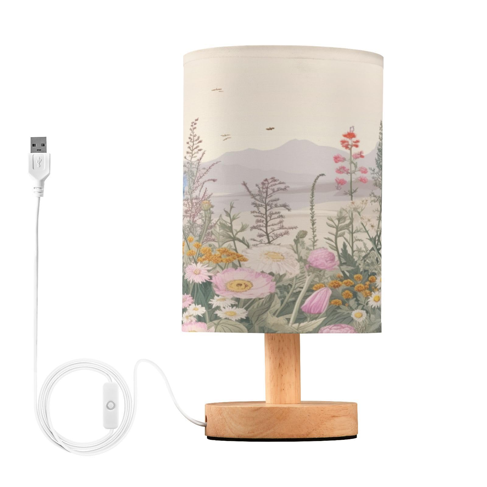 Lampe De Chevet Bleue Cgiub – Abat-jour Tissu, Base Bois, Lumière Chaude LED, Port USB, Pour Chambre, Bureau - 3