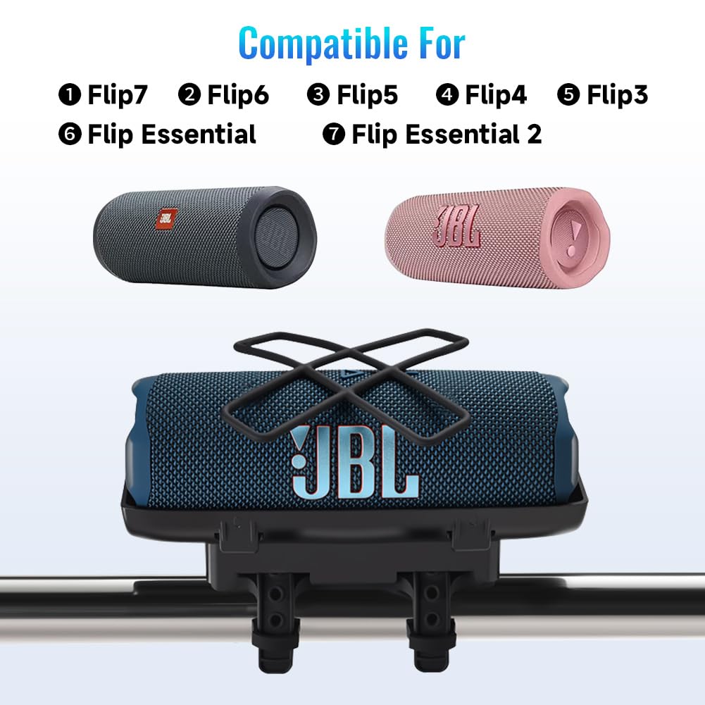 Supporto Portatile per Altoparlante Bluetooth JBL Flip 7/6/5/4/3/Flip Essential 2/Essential - Staffa Universale con Morsetto per Manubrio Bici/Scooter, Carrello da Golf e Corrimano Barca.