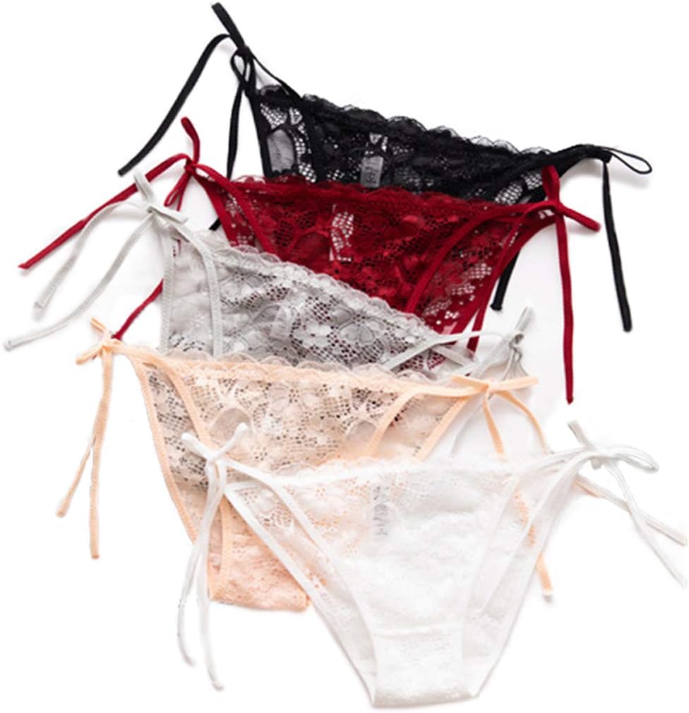 5 Pack Women's Side Tie Panties Wild Lace Bikini Adjustable G-String Underwear (Multicolour) One Size
