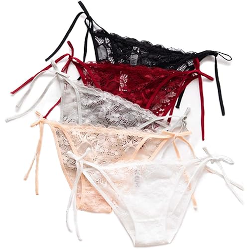 HTRUIYA 5 Pack Women's Side Tie Panties Wild Lace Bikini Adjustable G-String Underwear (Multicolour) One Size