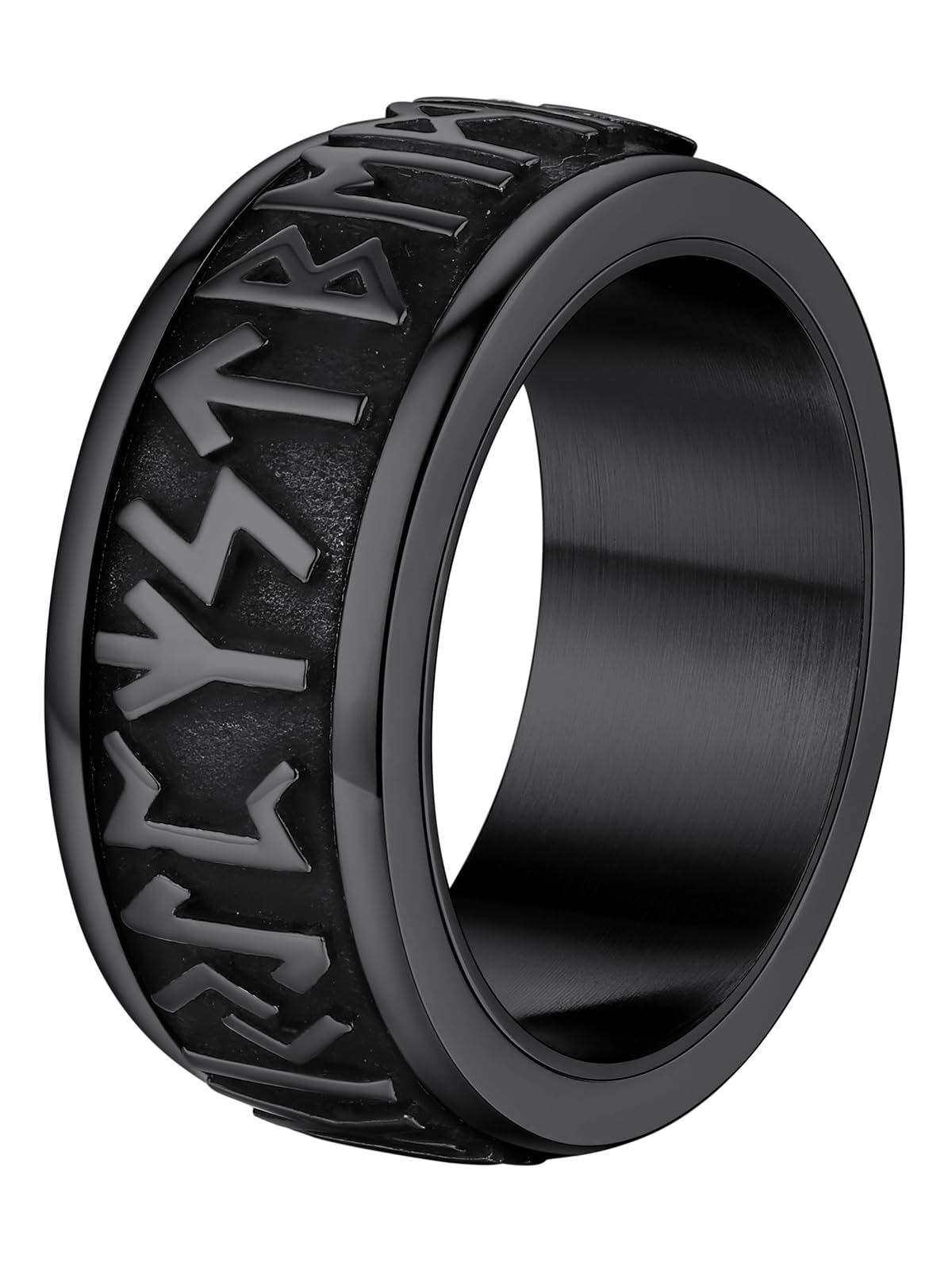 Supcare Viking Runes Rings for Men, Personalised Spinning Norse Runic Fidget Ring Stainless Steel/Black, Men's Rings Size N 1/2-Z+2