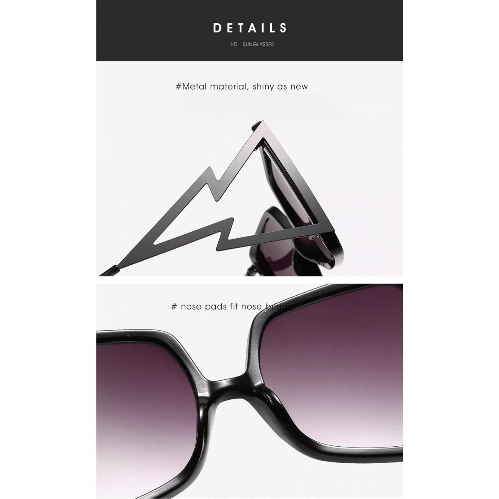 BAJIE Sonnenbrille Fashion Big Frame Metall Hohle Brille Beine Gradient Lightning Sonnenbrille für Männer und Frauen