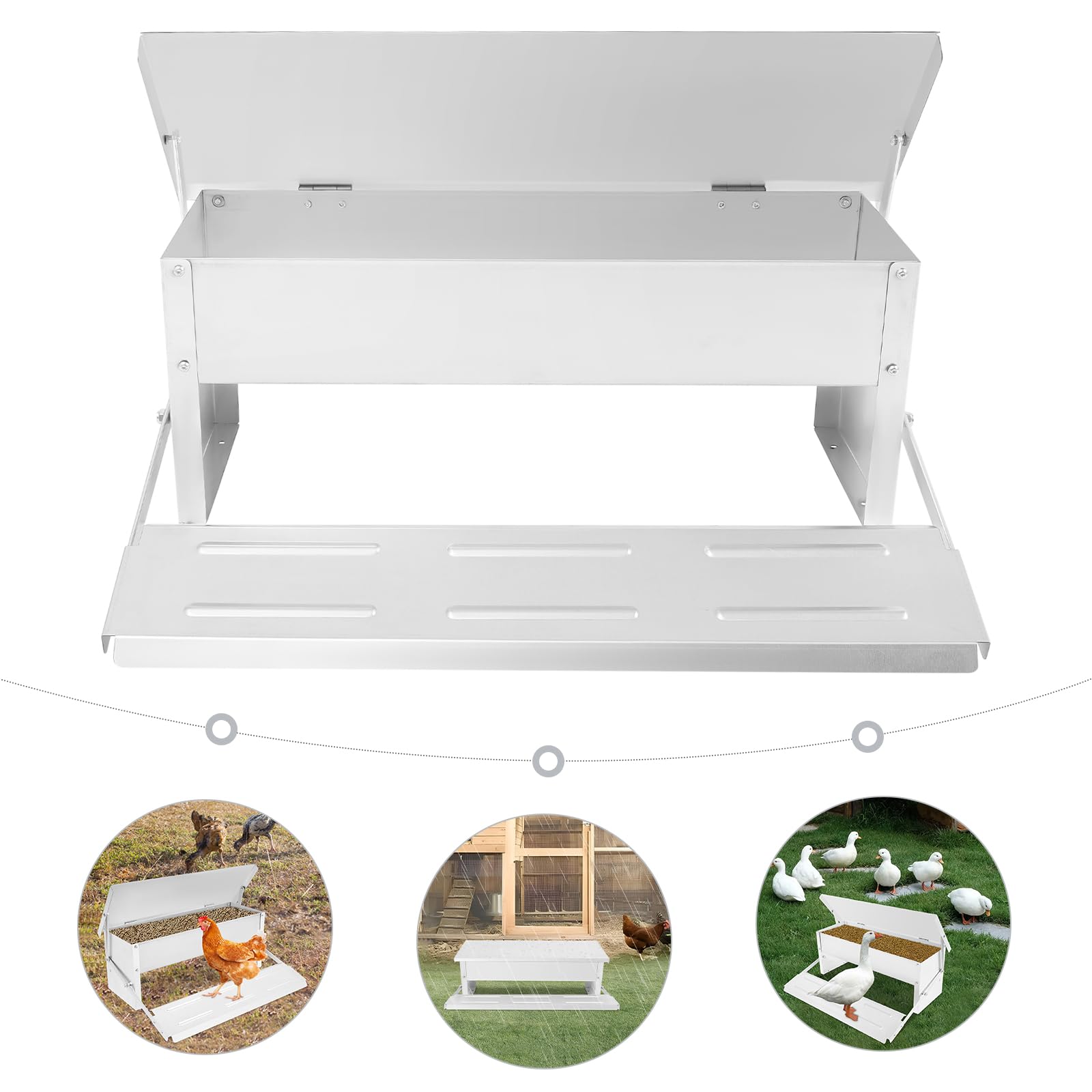 Comedero automático para gallinas, comedero automático para aves de corral de acero galvanizado, adecuado para la cría de pollos, gallinas y otras aves de corral