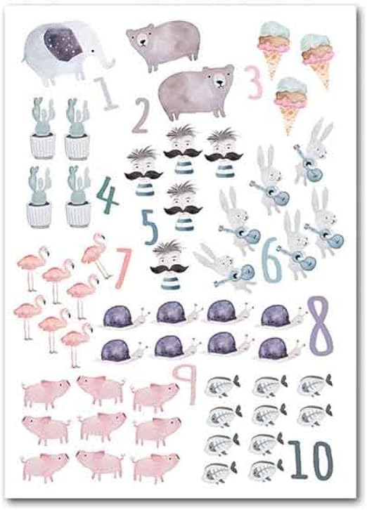 Amazon Co Jp 保育園 壁 アートパネル 番号 教育 ポスター 版画 動物 イラスト 学習 キャンバス 絵画インテリア 赤ちゃん 部屋 子供 部屋 装飾 写真 40x60cm フレームなし 絵画 ホーム キッチン