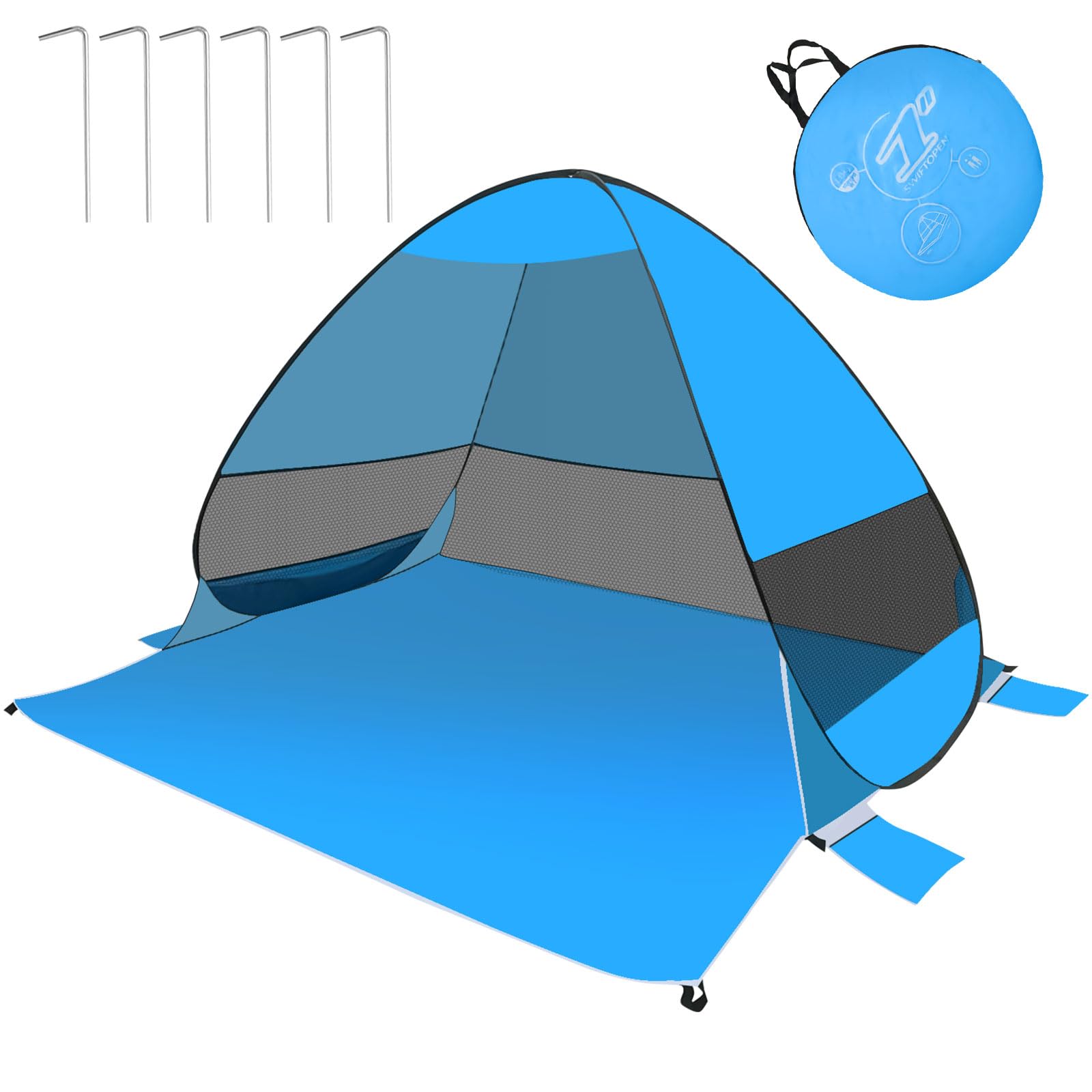 Yallmie Pop Up Beach Tent, Beach Shade Tent with UPF50+ UV Protection Pop Up Tent for 3-4 Person, Easy Setup Beach Sun Shade Canopy for Beach, Camping, Fishing (Light Blue)