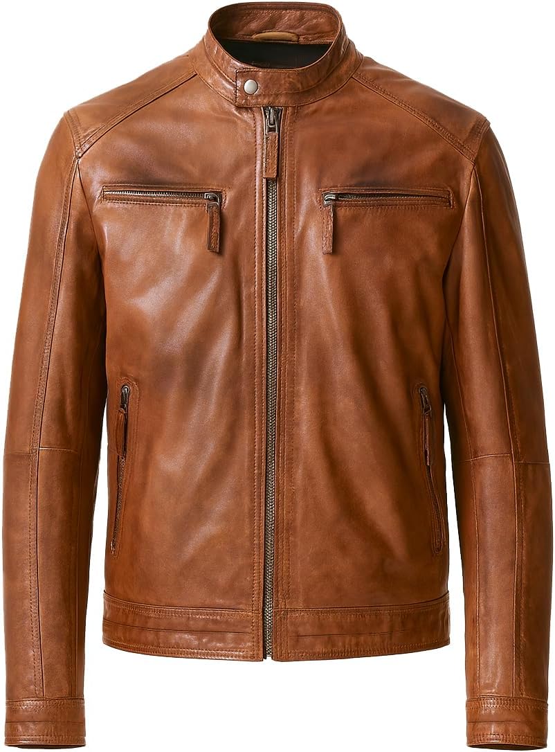 Zerimar Giacca Moto Uomo In Vera Pelle Di Agnello - Classico Stile Motociclista - Elegante E Resistente Per 4 Stagioni - 2