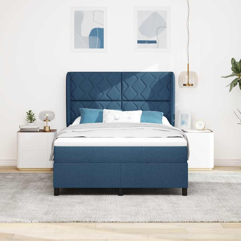 SKM Lit à Ressorts avec Matelas Bleu 140 x 190 cm Tissu,Meubles,Lits & Accessoires,Lits & Cadres de lit,Bleu,72.33KG,3340626