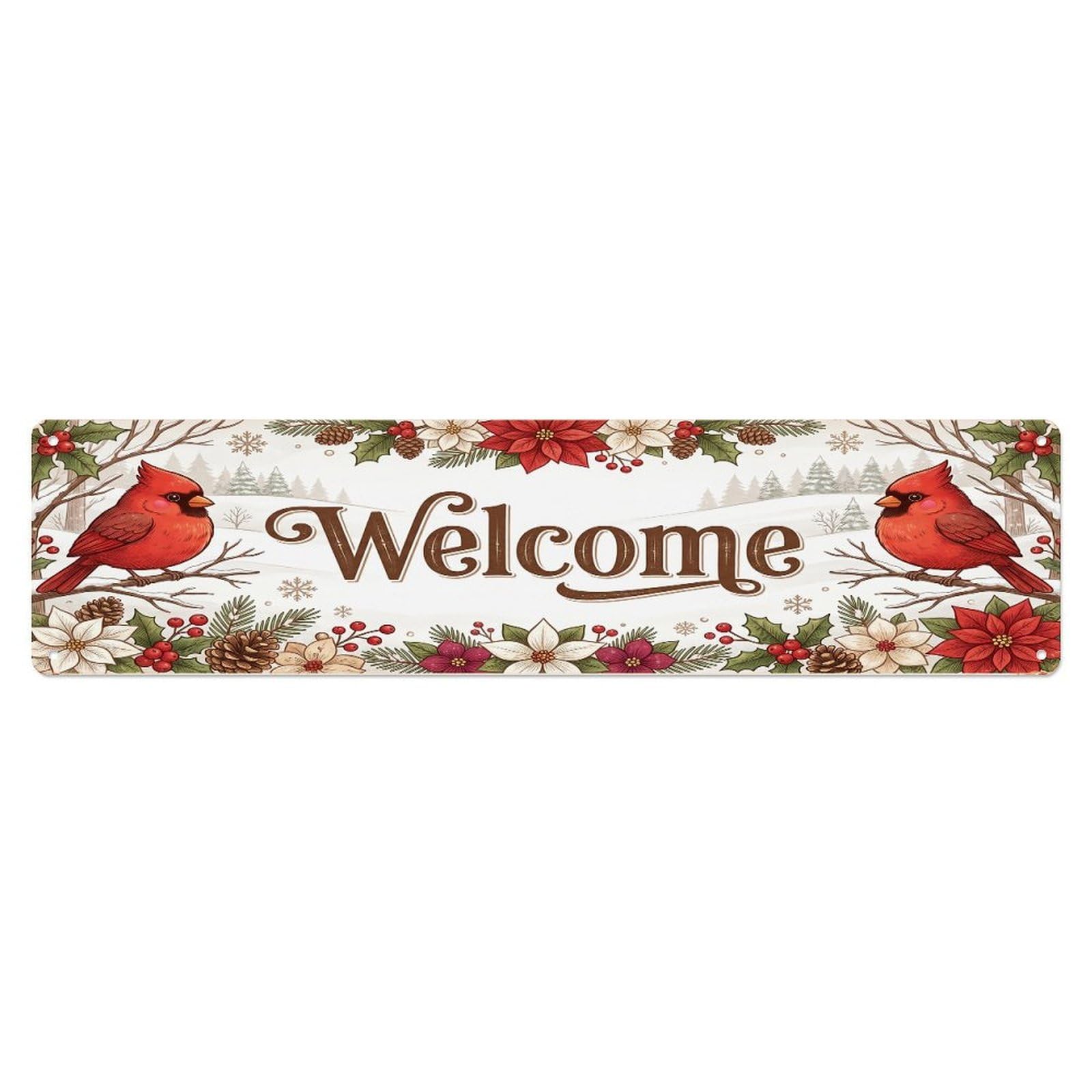 Cxhjca 4X16inch(10X40cm) Vintage Welcome Cardinal Winter Metal Tin Sign