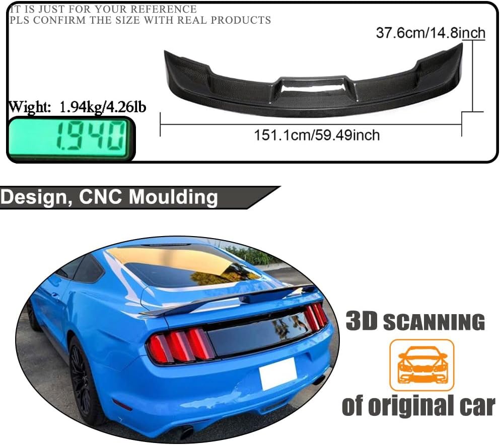 MCARCAR KIT Real Carbon Fiber Trunk Spoiler fits for Ford Mustang GT500 GT350 2015-2020 Rear Boot Lid Highkick Tail Wing Lip Factory Outlet
