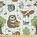 Ambesonne Forest Fabric by The Yard, Doodle Woodland Creatures as Honey Bear Rabbit Fox and Raccoon in Nature Habitat, Microfiber Fabric for Arts and Crafts Textiles & Decor, 1 Yard, Green Brown