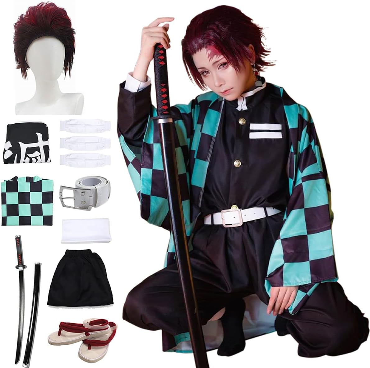 Cosplay Costume Anime Costume Kimono Hallowee Cloak Robe Sword Slippers Wig Set