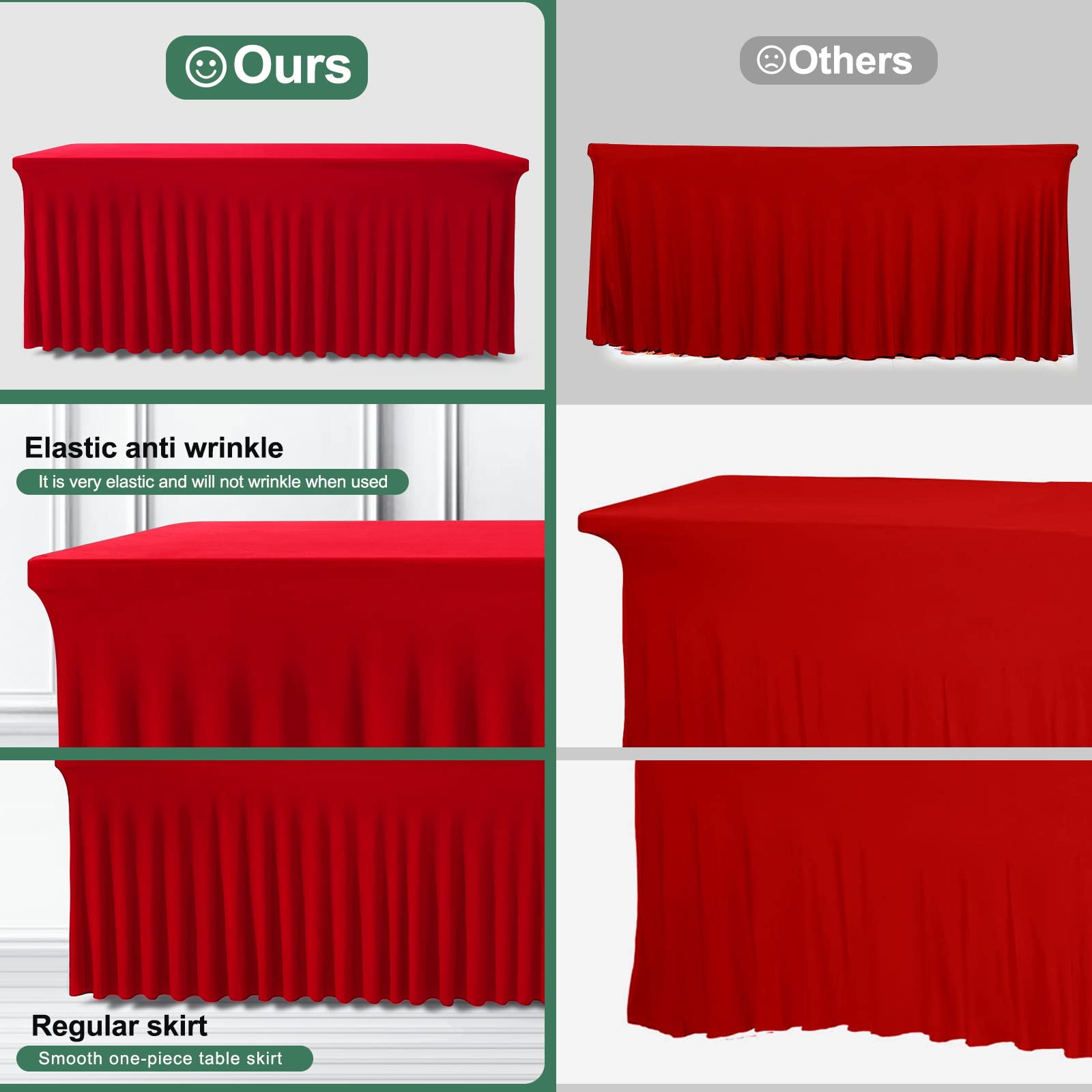 BDDC Rectangle Table Skirts - 6ft One Piece Red Table Cover with Wrinkle Resistant Ruffles for Banquets Weddings & Parties - Image 4