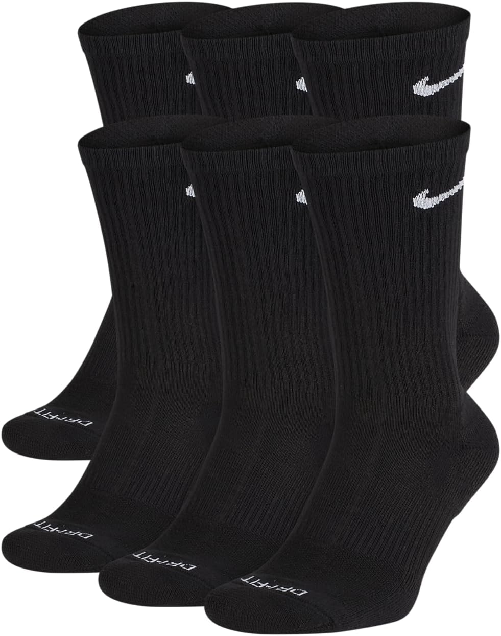 Nike Everyday Plus Dri-FIT Cushioned Crew Long Athletic Training Casual Socks - 6 Pack