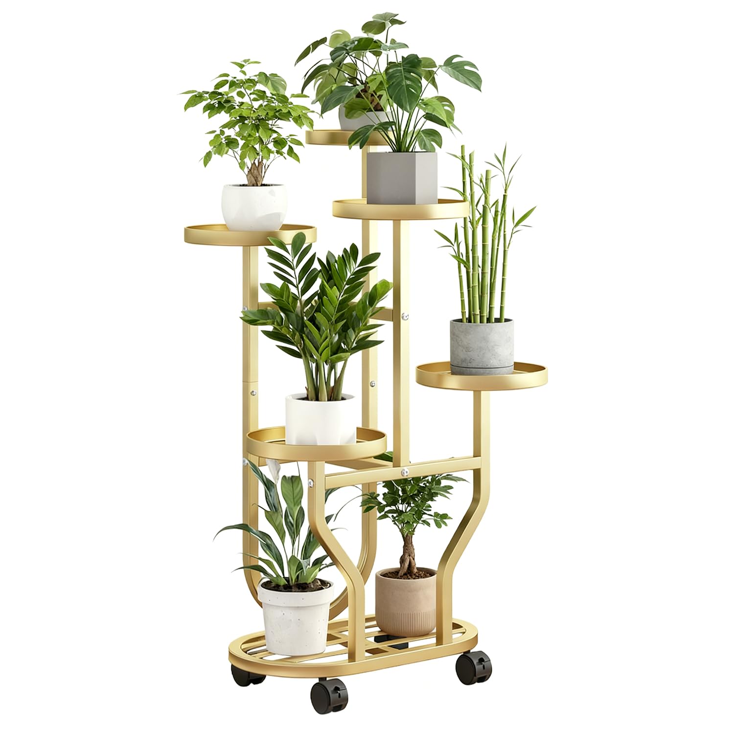 Civenhhd plant stand, flower stand, garden stand, garden stand, pot stand, indoor plant stand, multiple pot stand, flower stand storage stand (Yellow, With castors, 6-tier)