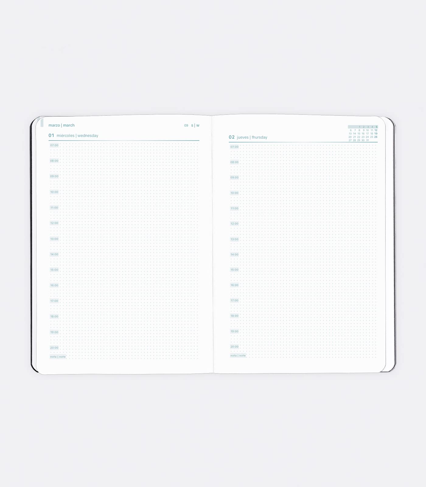 Diary 2022 2023, Leather Reganerated, Dark Mountain, Day Page, Size A5, 15 x 21 cm, Language: Spanish, English - Image 3