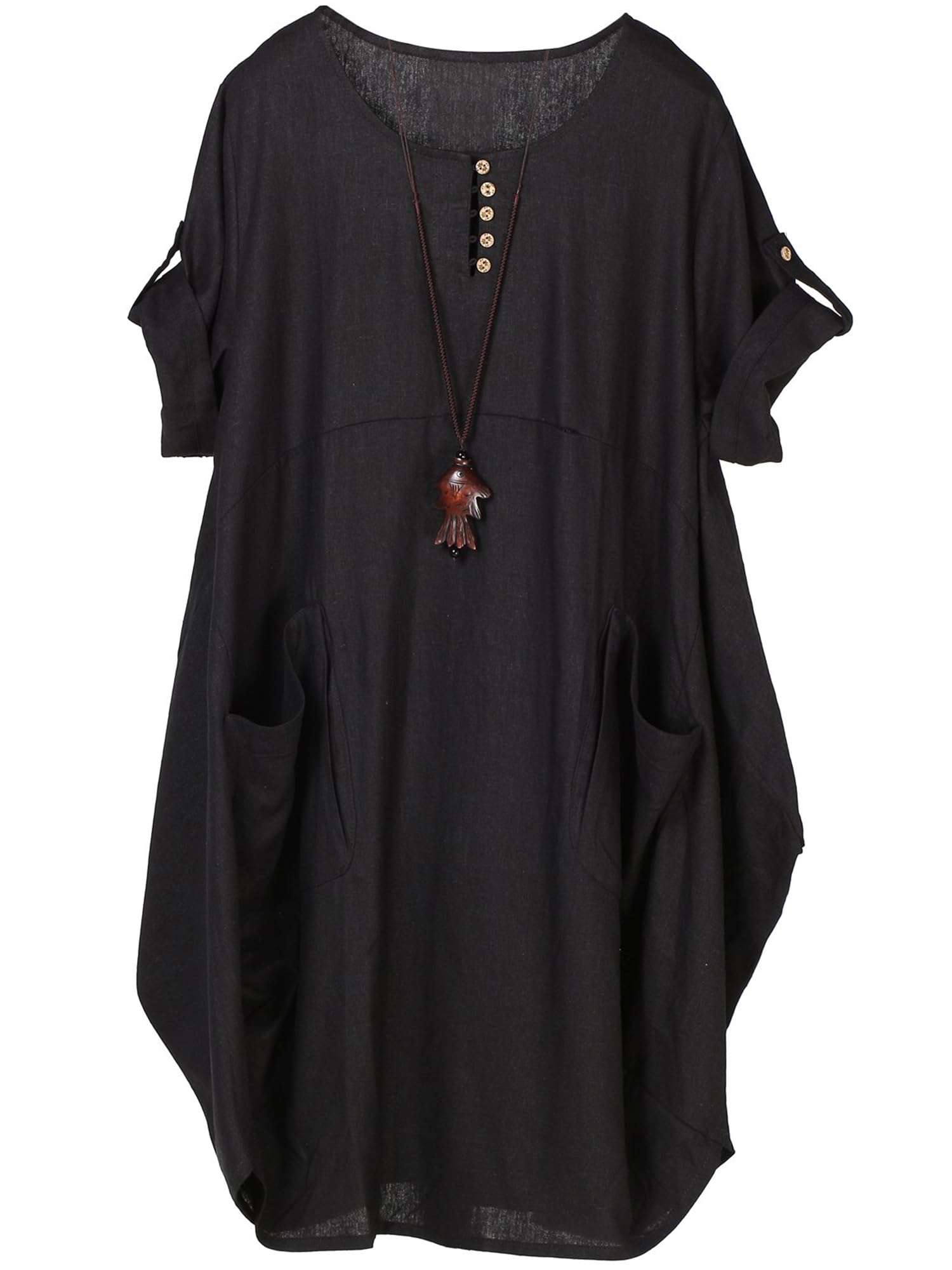 FTCayanz Robe Femme à Lin et Coton Tunique Grande Taille, Rayures, XXL | Décolleté rond, Manches modulables, Poches spacieuses, Coupe ample sans contrainte adaptée aux grandes tailles