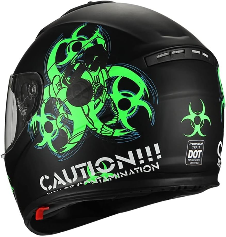 TRIANGLE Motorcycle Full Face Helmet Lightweight Dual Visor Biohazard for Men and Women DOT Approved