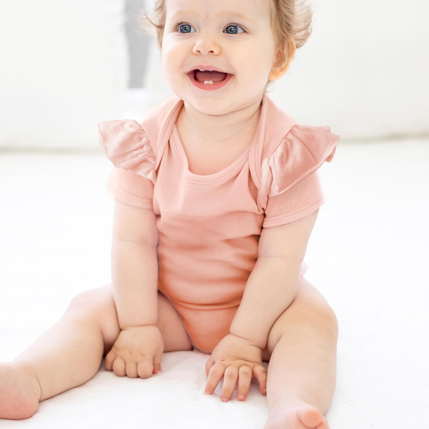 Rory 10-Pack Short Sleeve Ruffle Shoulder Bodysuits 100% Organic Cotton for Baby Girls - Image 5