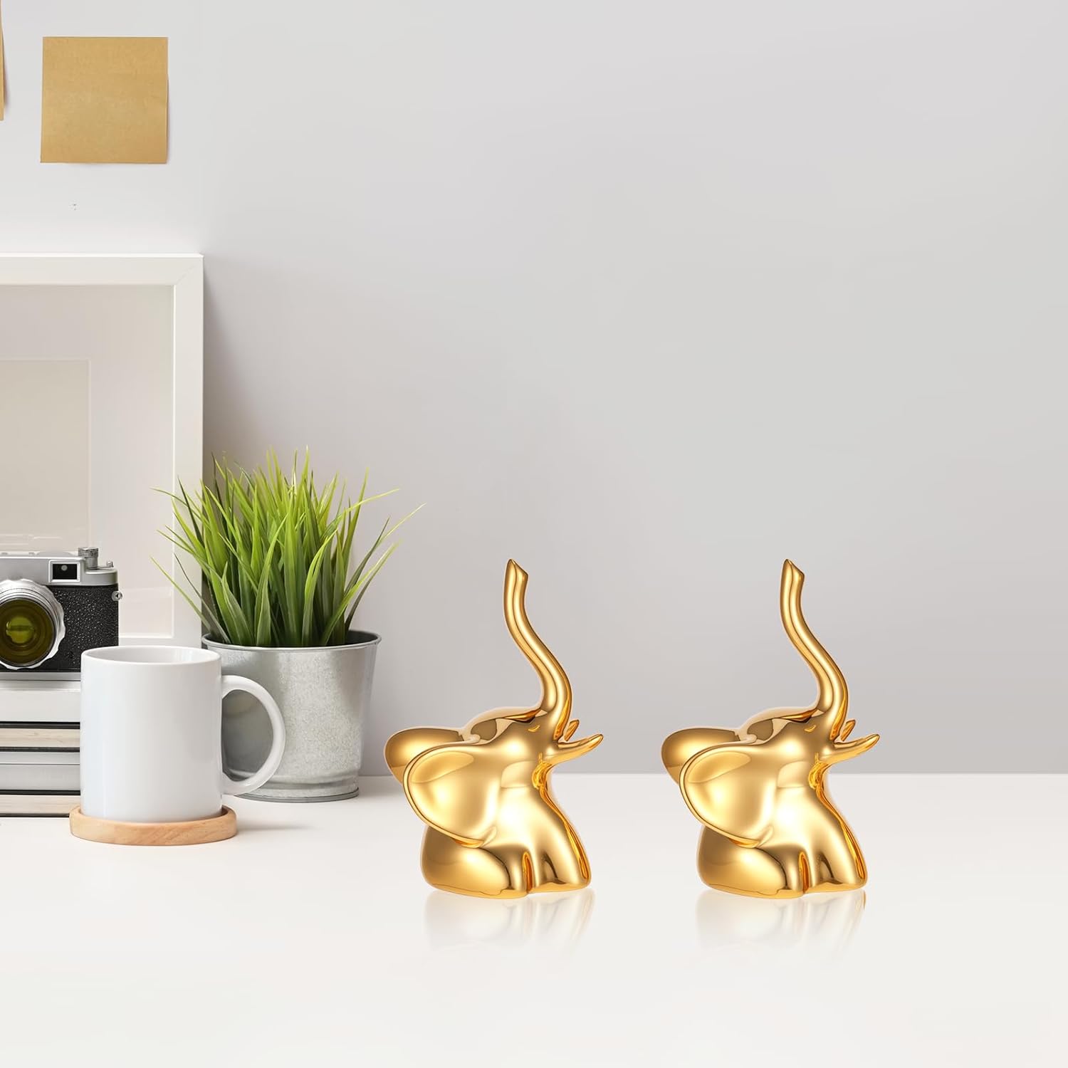 2 Pcs Gold Elephant Decor, Elephant Statue Home Decor, Modern Style Figurines for Home Decor Accents, Living Room Shelves, Desk Decoration and Giving Gifts - Image 6