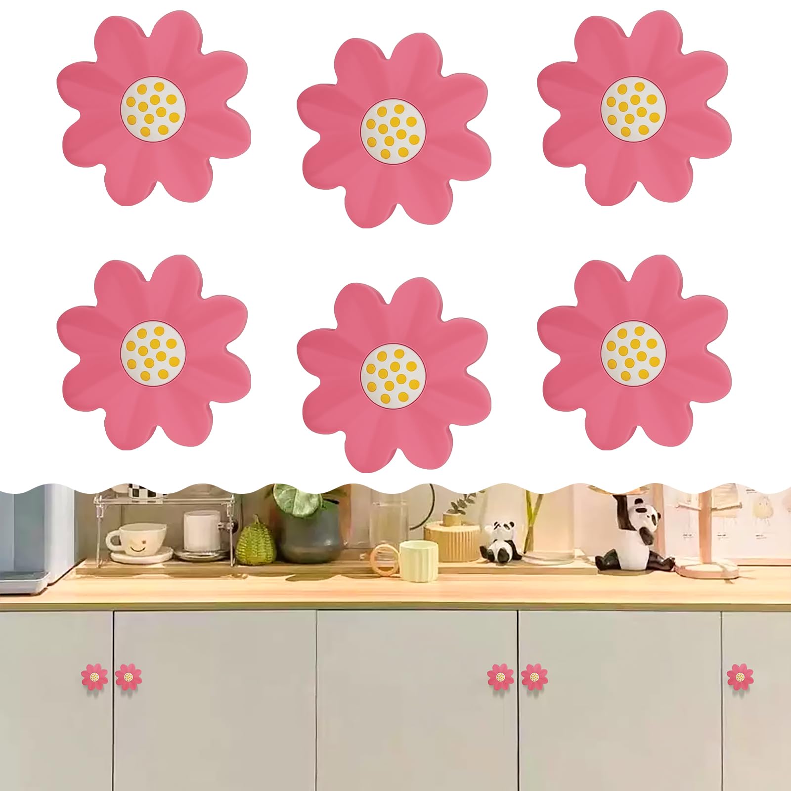 Mistico Giardino Fumetto Forma Gomma Morbida Bottoni Maniglie Cassetto Pomelli Cameretta Armadi Giocattoli 6 Pezzi Fiore