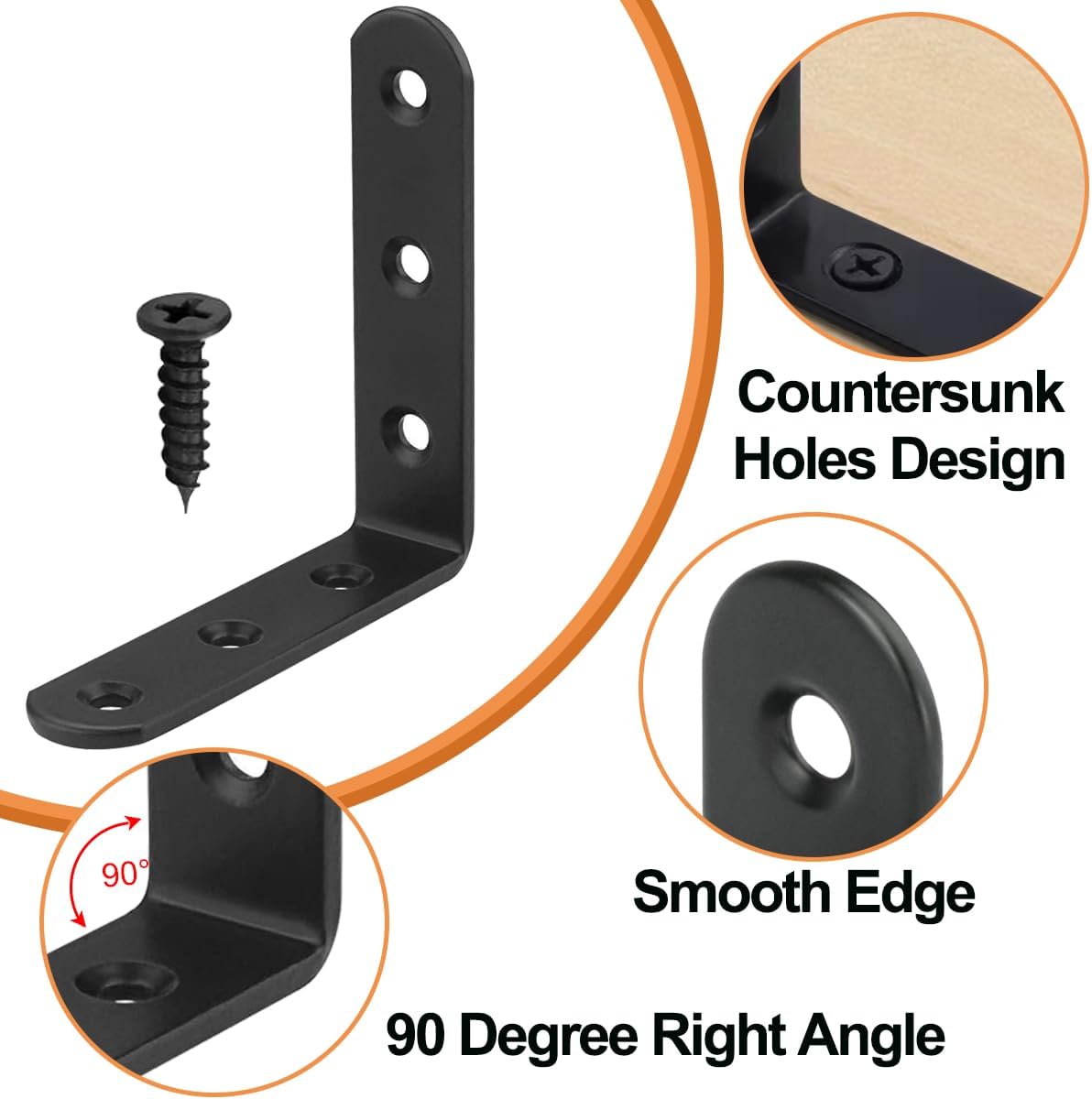 20 Pcs 3" x 3" Black L Brackets 80 x 80MM Metal Corner Brackets Heavy Duty Right Angle Brackets for Wood Shelves Furniture Frame Bookshelf, Included 120pcs Screws