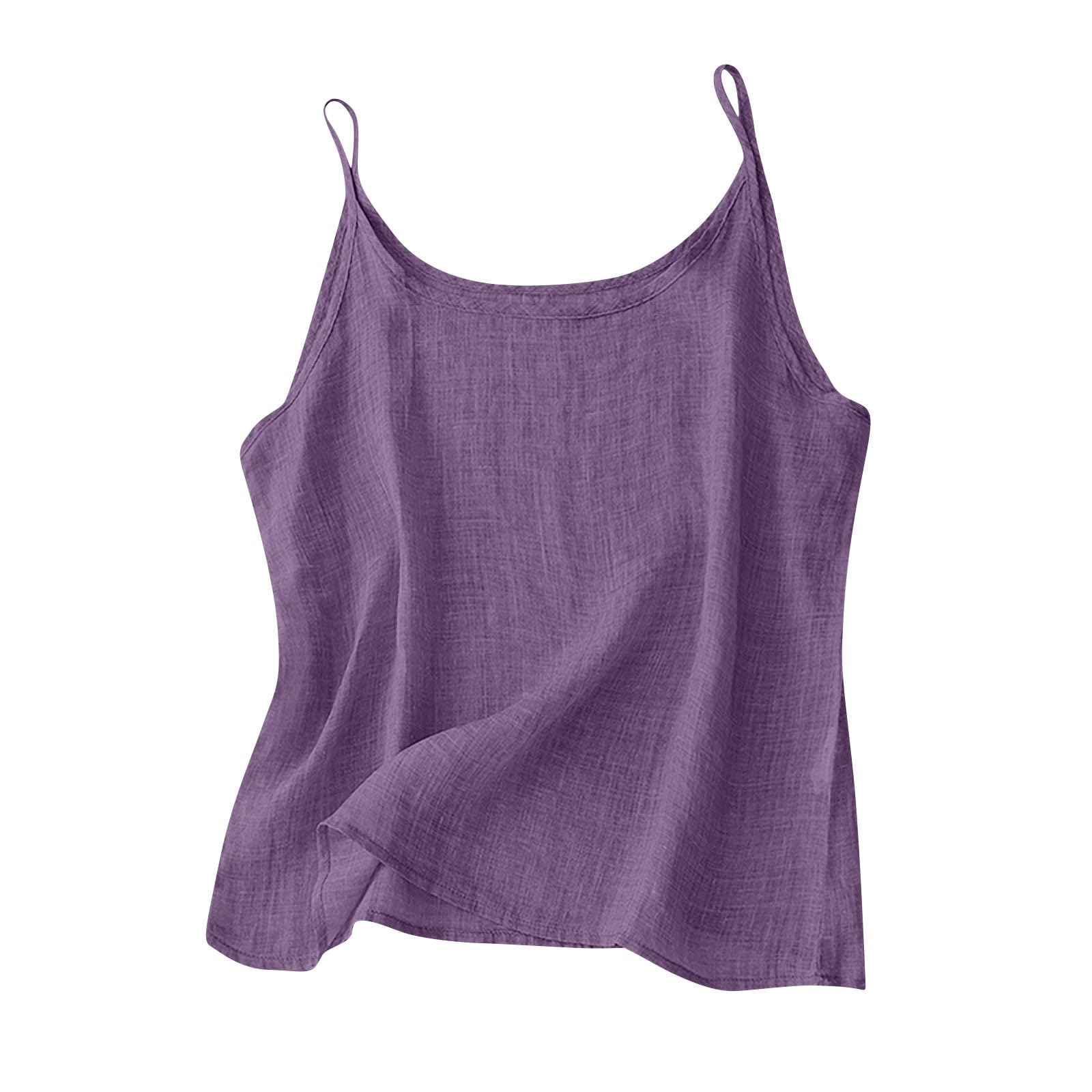 Womens Linen Tank Top Sleeveless Spaghetti Strap Vests Casual Solid Vest Fashion Plus Size Tops Summer Flowy Shirts