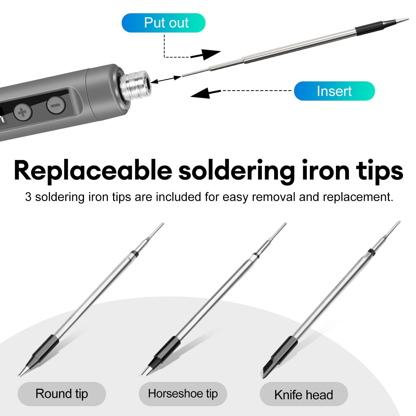 diymore Kit de soldador inalámbrico USB-C con pantalla LCD, temperatura ajustable de 180 ℃ a 450 ℃, bolígrafo de soldadura portátil recargable para reparación de electrónica, proyectos de bricolaje