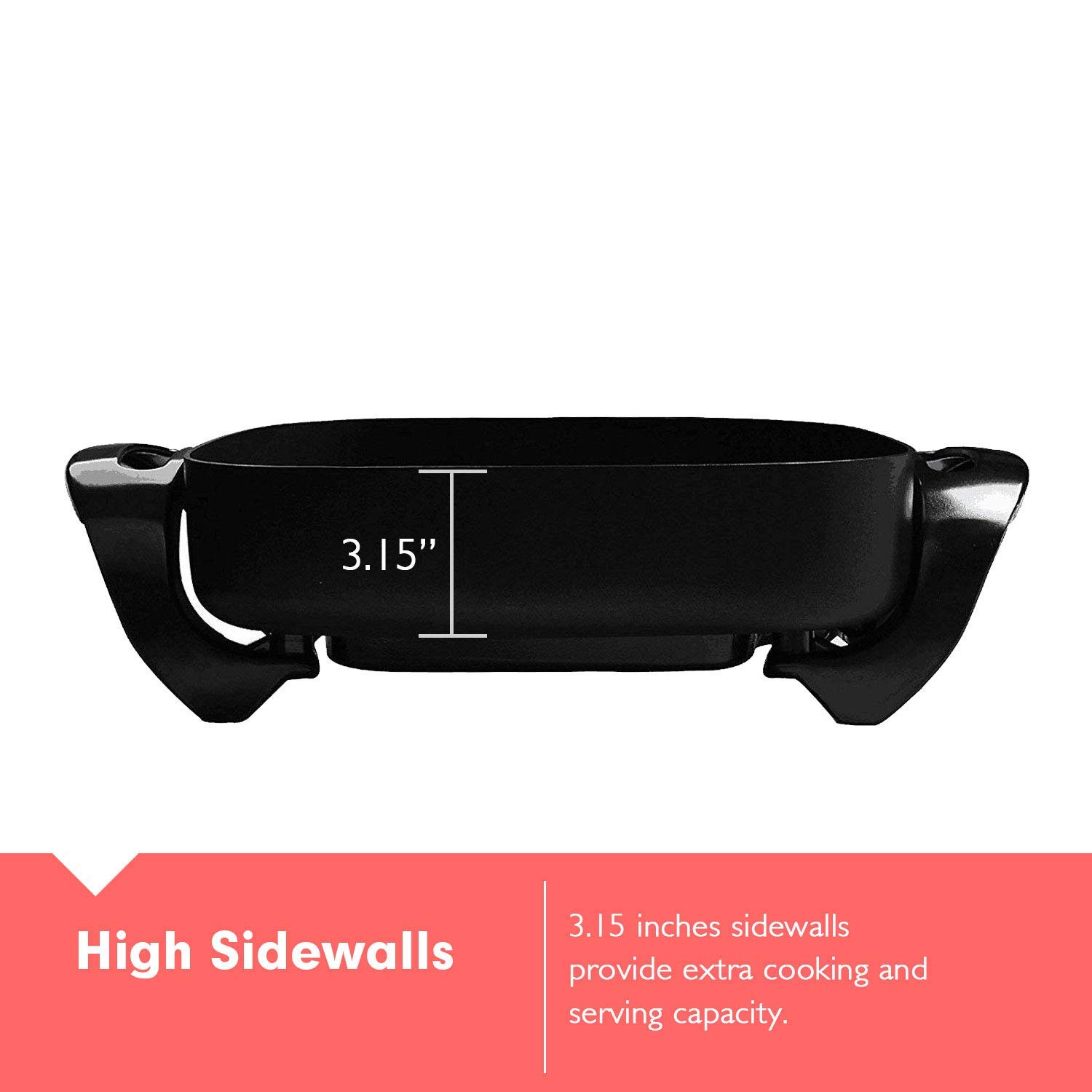 Caynel 12 x 12 Inch Nonstick Ceramic Electric Skillet with Glass Lid, Aluminum Body, 1400-Watts, Adjustable Temperature Controller Goes Up to 460 Degrees for Fry, Bake, Steam or Simmer, Easy to Clean