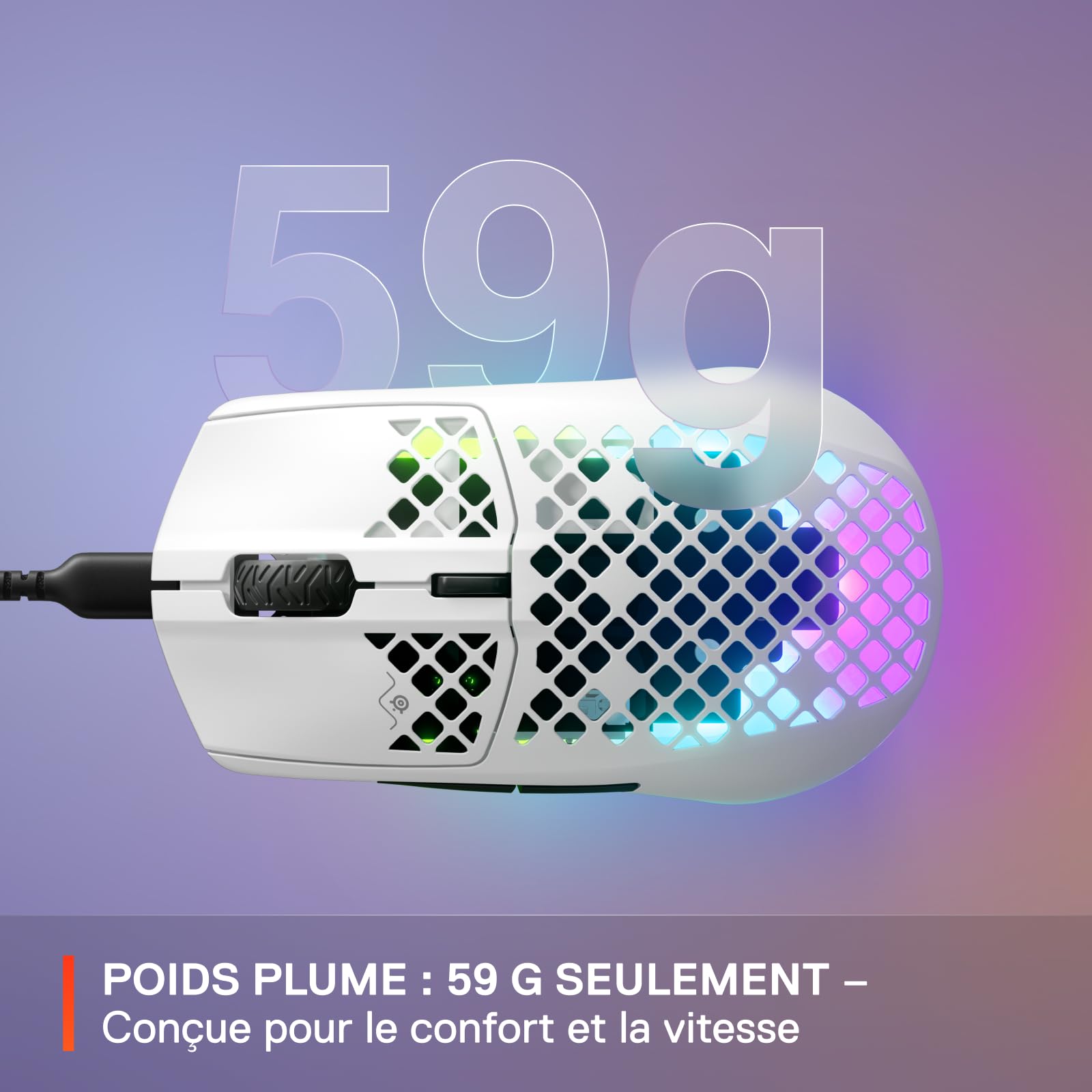 SteelSeries Aerox 3 - Souris gaming RGB perforée - Conception étanche ultralégère - Capteur optique TrueMove Core 8 500 DPI - Snow