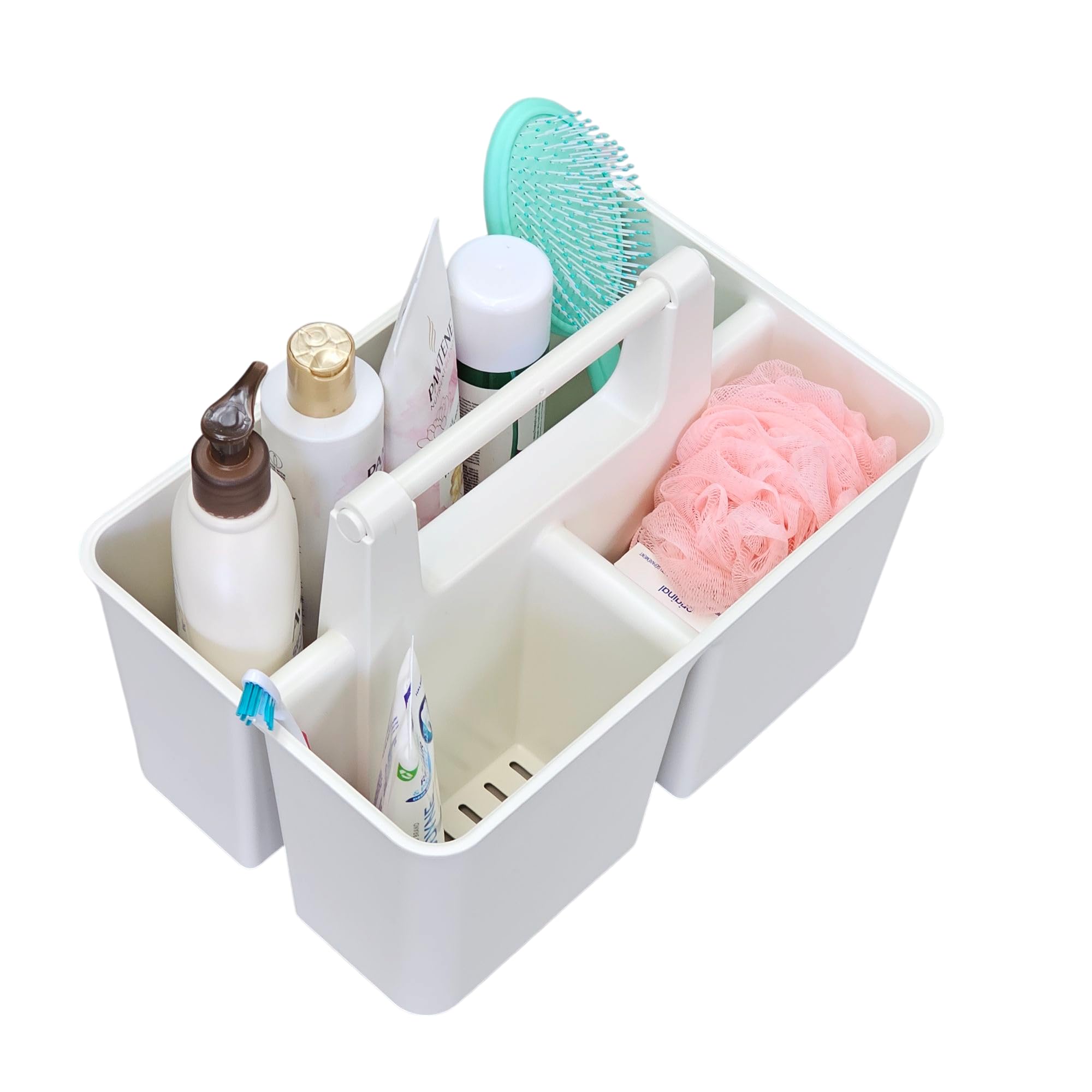 Shower Caddy Organizer with Handle 3 Compartments Portable Storage Bin for Bathroom Dorm Gym -Made In USA Ivory