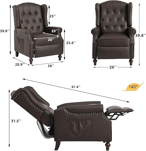 Miniatura 2 de Elizabeth - Silla reclinable Wingback, silla reclinable tapizada con calefacción de masaje por vibración, bolsillos laterales, sillas reclinables de