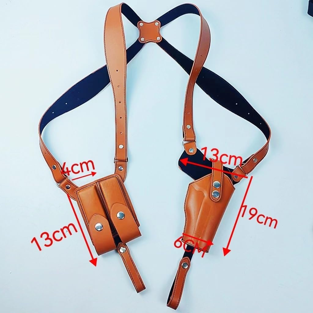 Tactical Shoulder Holster Leather, Concealed Gun Holster with Adjustable Strap Pistol Holster, Fits 1911 Glock 17/19/23 and Most Kinds of Pistols, Carry with Double Magazine Pouch