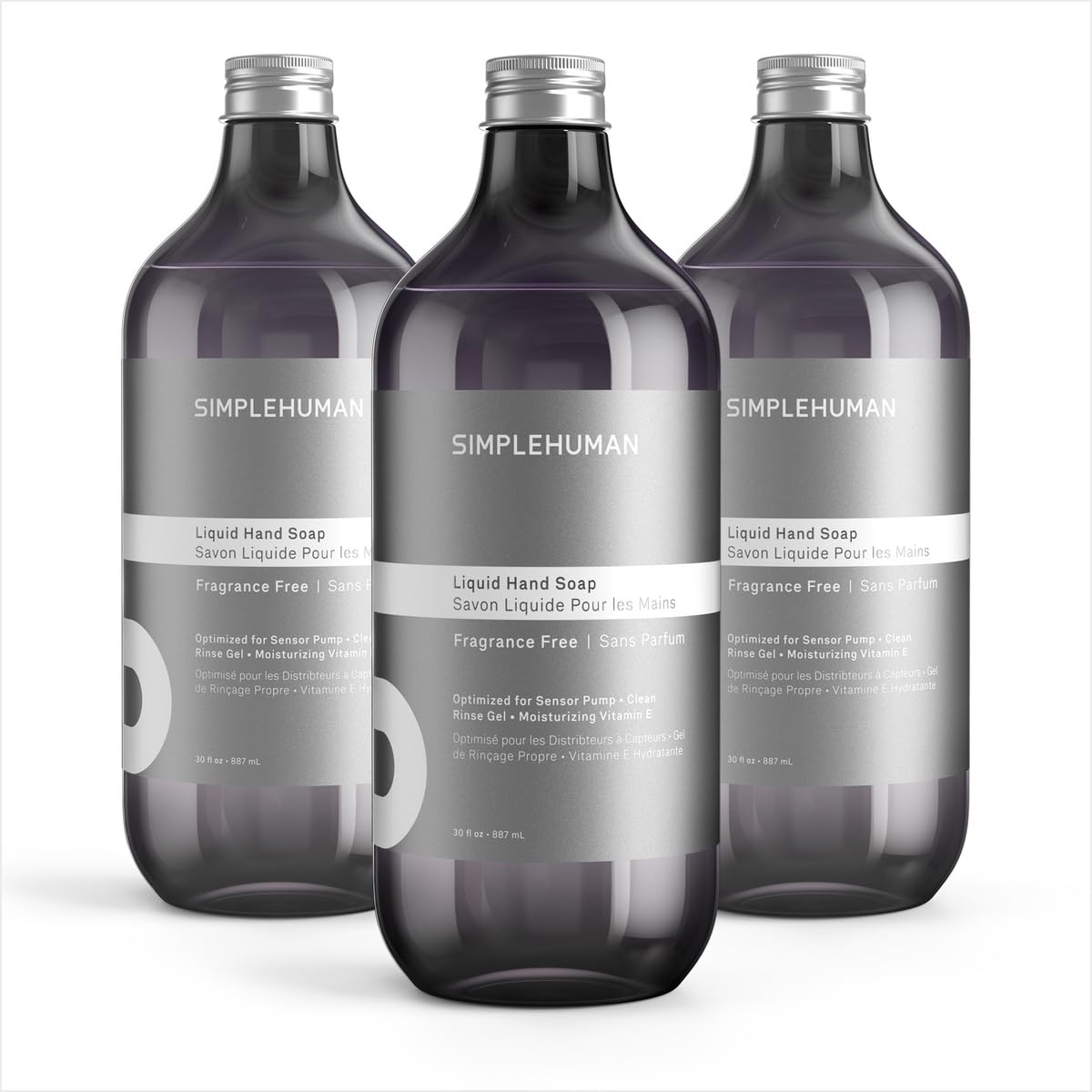simplehuman Fragrance Free Liquid Hand Soap Refill Bottle 3-Pack, 30 fl. oz. Each, Gentle & Naturally Pure, Moisturizing Vitamin E, Sulfate & Paraben Free, for simplehuman Sensor Pump