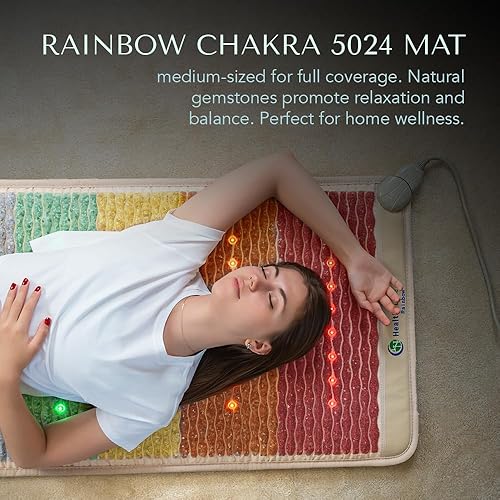 Miniatura 5 de HealthyLine Alfombrilla de chakra arcoíris  Reiki mejorado, yoga y masaje  Almohadilla térmica eléctrica de piedras preciosas con iones negativos y