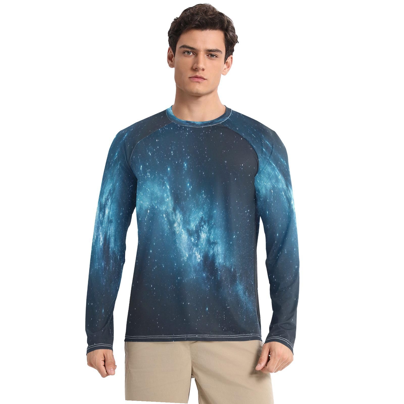 Bulletgxll Starry Night Men's Sun Protection Shirts UPF 50+ Long Sleeve UV Rash Guard Quick Dry Swim Shirts