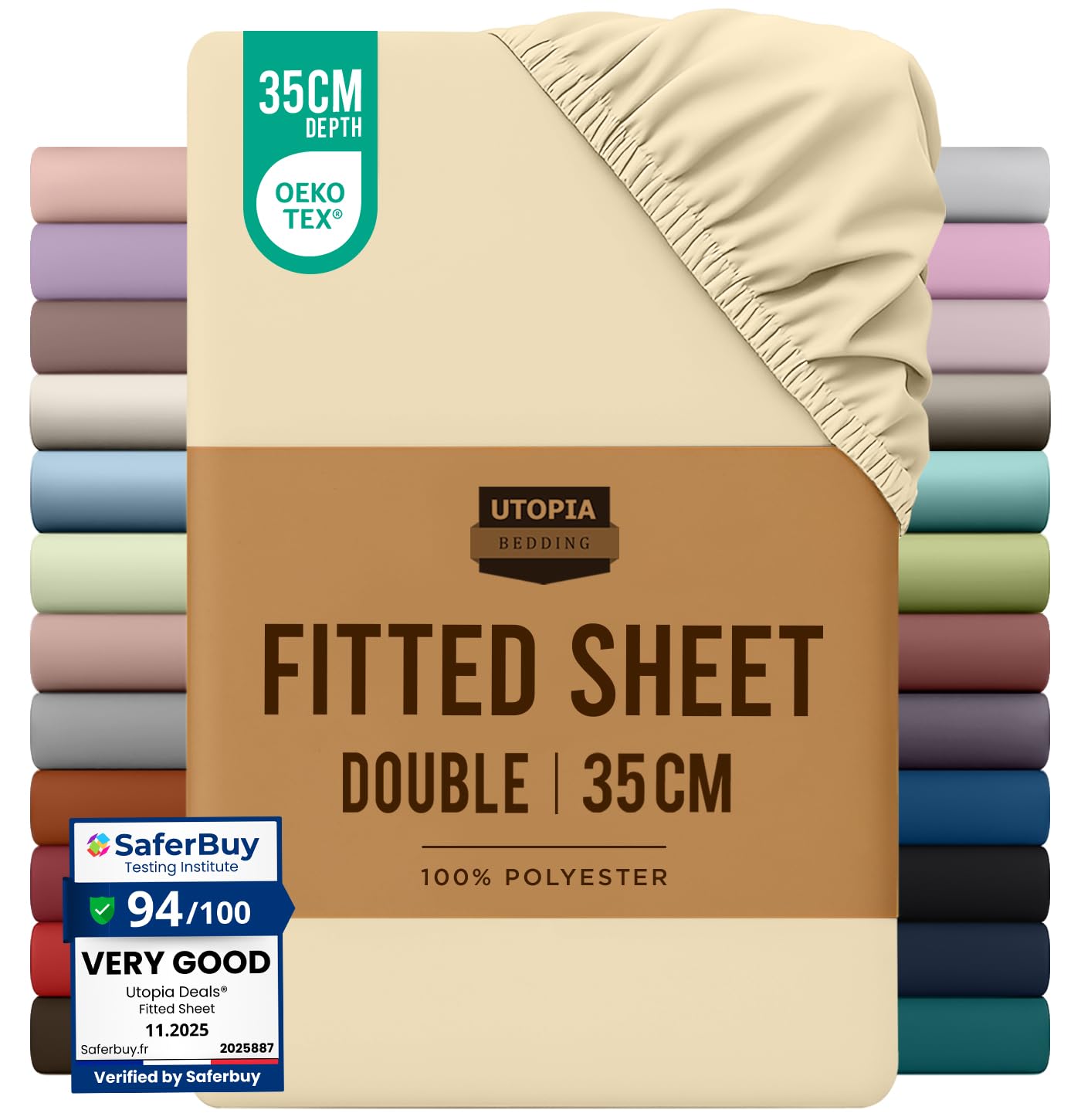 Utopia Bedding Fitted Sheet Double, Beige - Deep Pocket 14 inch (35 cm) - Easy Care - OEKO-TEX Certified - Soft Brushed Microfibre Fabric - Shrinkage and Fade Resistant - Bottom Sheet