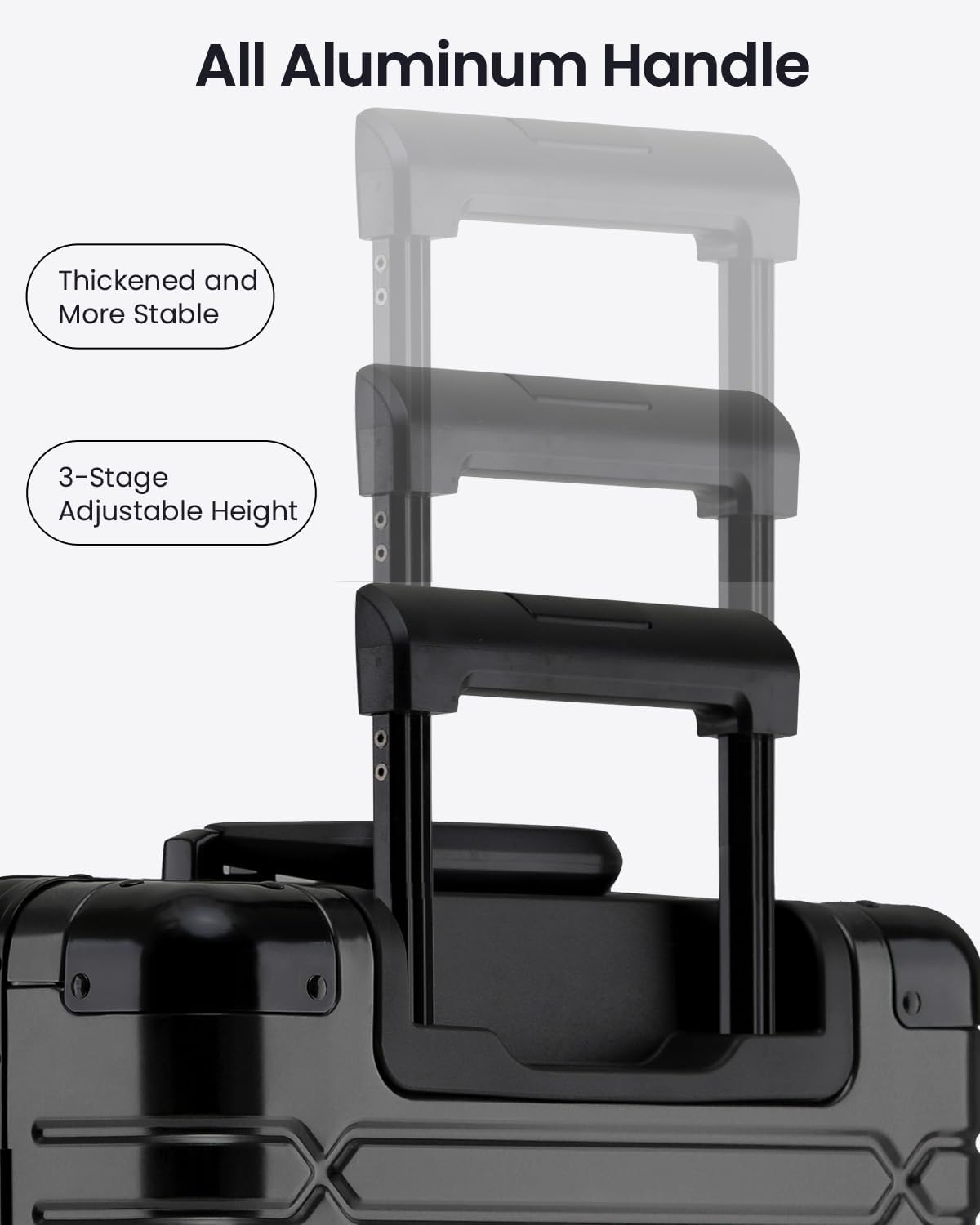 UrbanExplorer All Aluminum 24 Inch Check In Luggage Hard Shell Suitcases with Spinner Wheels and TSA Lock, Large Zipperless Luggage for Travel, Black