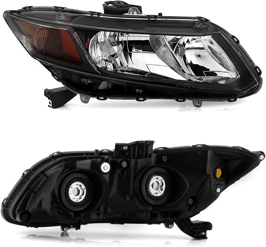 AKKON - For Black Headlights Fits Honda Civic 2012 2013 2014 2015 Sedan / 12 13 Coupe Driver Left+Passenger Right Side Pair