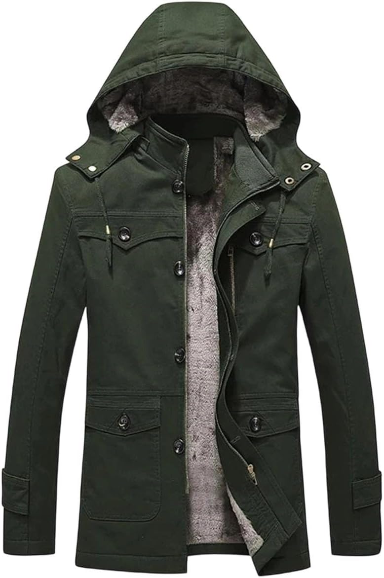 Coat Thick Warm Man Jacket Parkas Casual Cotton Padded Jacket Multi-Pocket Hoodies Parka Coat