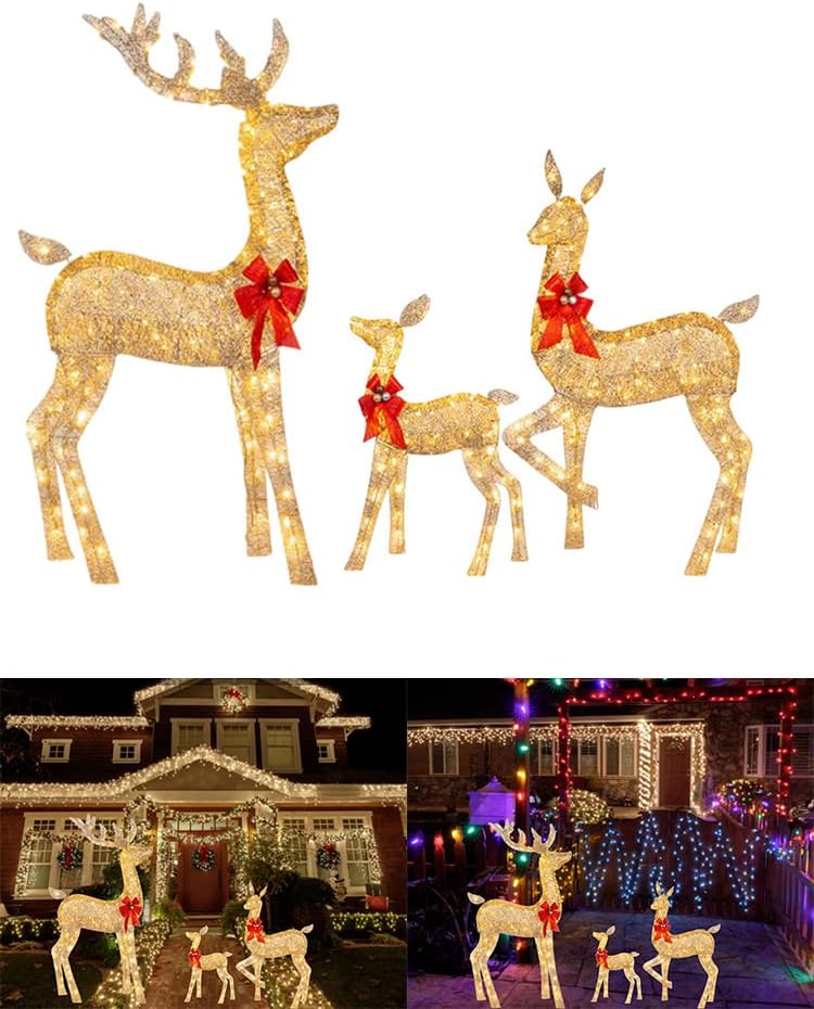 Oniissy Christmas Reindeers Light, 3PCS Christmas Deer Outdoor Yard