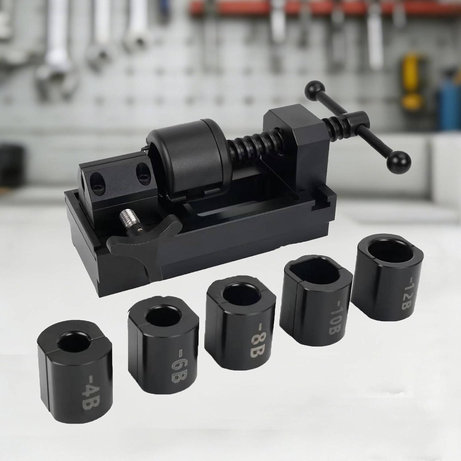 AN4-AN12 Fuel Line Connector Installation Tool Kit, Aluminum Alloy Hand Clamp Universal an Hose Fitting Installer, Fuel Line Disconnect Tool Set Fuel Line Removal Tool with 5 Size Adapters