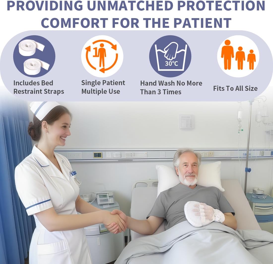 Single Patient Use Dementia Restraint Gloves-2PCS,Breathable & Comfortable Medical Restraint Mitts for Elderly in Nursing & Home & Hospital Care