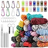 【EL SET CONTIENE】24 paracord en diferentes colores, cada paracord mide 3 metros de largo, 14 bucles, 8 llaveros, 8 mosquetones, 3 puntos de paracord, 1 pinza, 2 silbatos