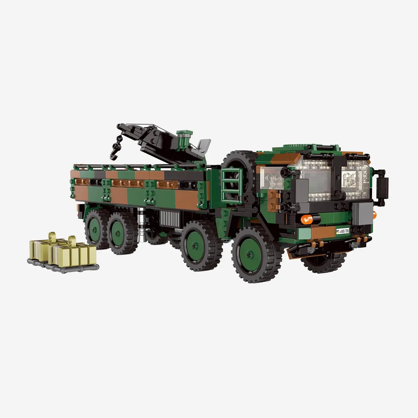 BlueBrixx Bundeswehr Kat 1 8x8 10 t, 934 bloques de sujeción, vehículo grúa